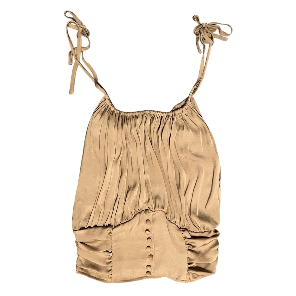 Free People Cinched Tan Button Tie Strap Camisole Size XS